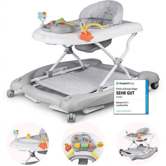 BRONEA® 5-in-1 Loopstoeltje voor baby's - Babywalker met schommelfunctie, muziek & licht - Afneembaar speelpaneel - Loopstoel in hoogte verstelbaar & inklapbaar van BRONEA