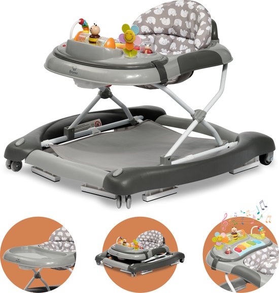 BRONEA Loopstoeltje baby 4-in-1 - Babywalker met schommelfunctie en speelpaneel met muziek - In hoogte verstelbaar en klapbaar| Loopstoel met geruisloze wielen en remmen van Merkloos