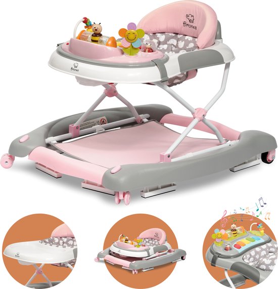 BRONEA® Loopstoeltje baby 4-in-1 | Babywalker met schommelfunctie en speelpaneel met muziek | In hoogte verstelbaar en opvouwbaar | Loopstoel met stille wielen en remmen van Merkloos
