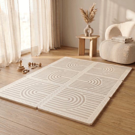 Broyari® Puzzlemat Baby 120x180 cm – Beige EVA Foam Speelmat – Waterafstotende Kruipmat voor Baby & Peuter – Vrij van Schadelijke Stoffen – Incl. Opbergtas