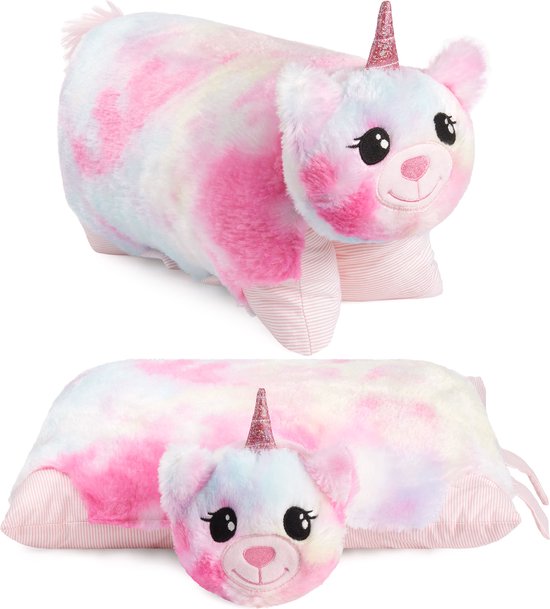 BRUBAKER Knuffelkussen Eenhoorn - 2 in 1 Pluche en Knuffelkussen - 40 x 30 cm Knuffel Eenhoorn - Opvouwbaar Pluche Kinderkussen met Klittenbandsluiting - Kussen Eenhoorn Knuffeldier - Kleurrijk van BRUBAKER