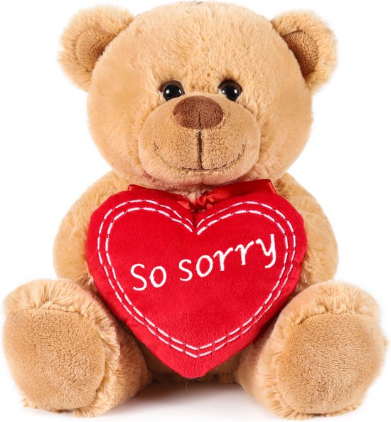 BRUBAKER Teddybeer met Rood Hart - So Sorry - 25 cm Teddy Pluche Beer - Knuffel Cadeau voor Verontschuldigingen - Knuffeldier - Zachte Pluche Teddybeer - Bruin Lichtbruin van BRUBAKER