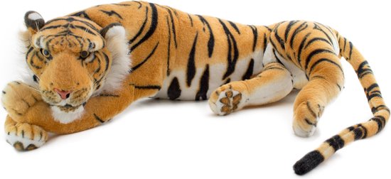 BRUBAKER Tijger Knuffel 60 cm - Liggend Levensechte Knuffel - Koning van de Jungle - Bruin