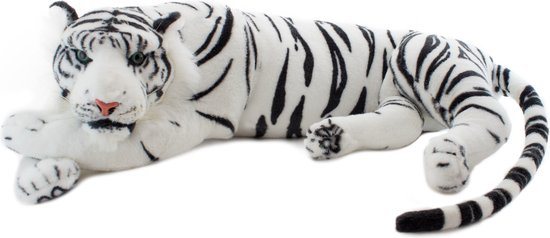 BRUBAKER Tijger Knuffel 60 cm - Liggend Levensechte Knuffel - Koning van de Jungle - Wit van BRUBAKER