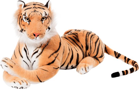 BRUBAKER Tijger Knuffel 75 cm - Liggende Knuffel - Bruin van Merkloos