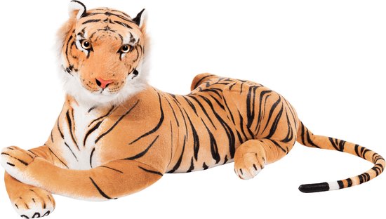 BRUBAKER XXL Tijger Knuffel Bruin 110 cm - Liggende Knuffel van BRUBAKER