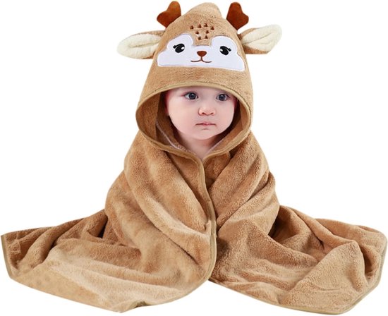 Bruin - Hert - Badcape - Baby Handdoek - Zachte Poncho - Badhanddoek - Met Capuchon - Badponcho - Dieren - Baby fleecedeken - Baby en Peuters - 0-3 jaar - Babydeken - Babycape - Wikkeldeken - Kraamcadeau - Handdoek - Kleuter - Multifunctionele van Hert.
