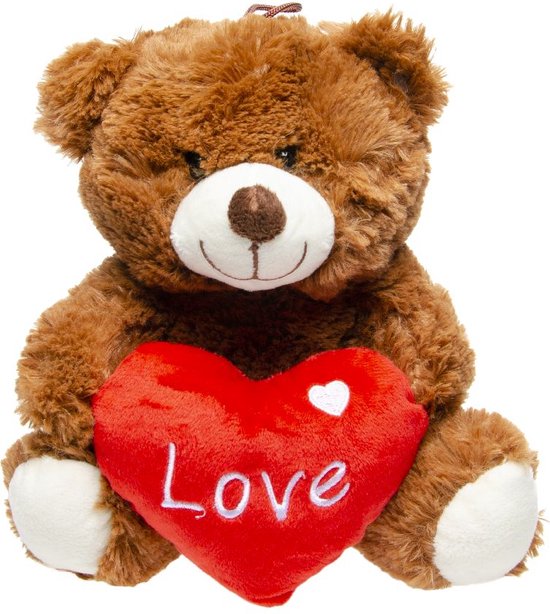 Bruin knuffelbeer met hart - 23 cm - Pluche - Love hart - Knuffeldier - Leuk cadeau, Romantisch geschenk Valentijnsdag Beer van Karma Gifts