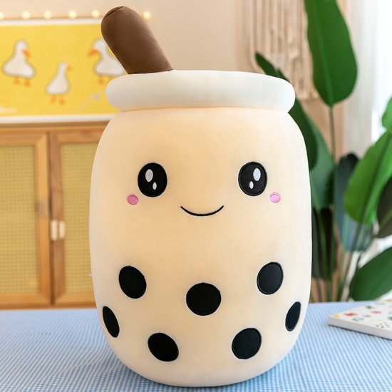 Bubble Tea Knuffel-parel melk thee kussen pop-real-Life Bubble Tea Cup Knuffel - Kussen - Melk Thee - Zachte Pop - Melk Thee Cup Kussen kinderen - Speelgoed 25cm (beige rond） van vdtoys®