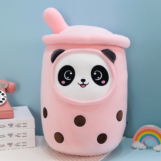Bubble Tea Knuffel parel melk thee kussen pop-real-Life Bubble Tea Cup Knuffel - Kussen - Melk Thee - Zachte Pop - Melk Thee Cup Kussen - kinderen - Speelgoed 25cm (panda roze) van Chill Time
