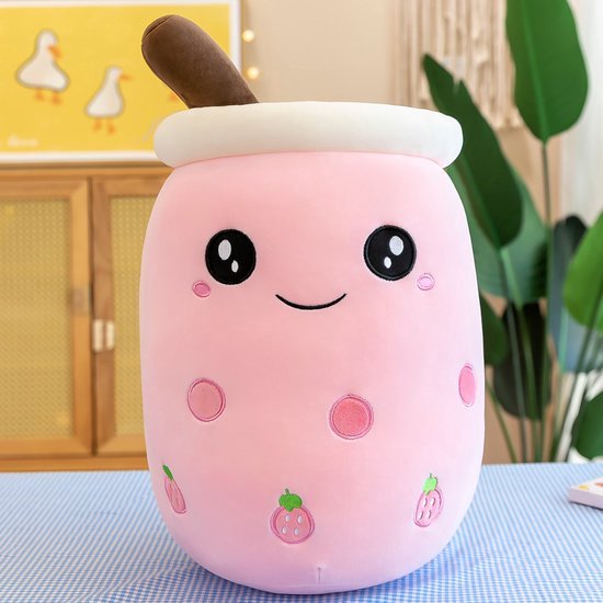 Bubble Tea Knuffel-parel melk thee kussen pop-real-Life Bubble Tea Cup Knuffel - Kussen - Melk Thee - Zachte Pop - Melk Thee Cup Kussen - kinderen - Speelgoed 25cm (roze rond) van Netxlify.