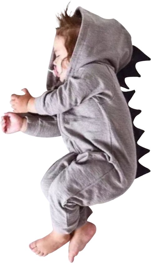 Budino® - Dino Draak - Baby Onesie - Baby Romper - Baby Pyjama - Baby Pakje - Baby Verkleedkleding - Carnavalskleding - Dier - Grijs - 4 jaar