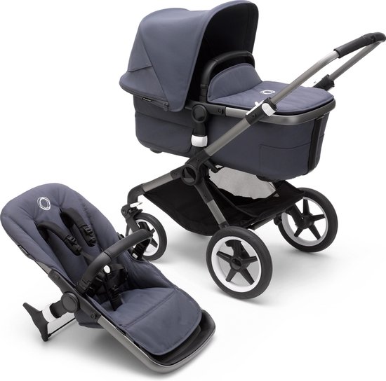 Bugaboo Fox 3, Comfortabele 2-in-1 Reissysteem: Lichte comfort Kinderwagen & Geavanceerde Breezy Reiswieg, Graphite Chassis, Stormy Blue Bassinet & Zonnekap van Bugaboo