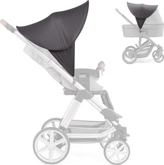 Buggy, zonnekap, universeel, baby-zonnekap voor kinderwagens en sportwagens, XL pop-up zonnedak met uv-bescherming 40+ en tas, donkergrijs van Euret