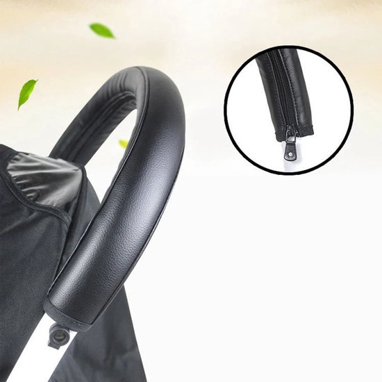 BukkitBow - Kinderwagen Handvat Hoes - Kunstleer - Met Rits - Universeel - Beschermhoes voor Buggy & Kinderwagen - Zwart