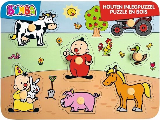 Bumba houten puzzel met nopjes - dieren/boerderij - 7 stukken van Bumba