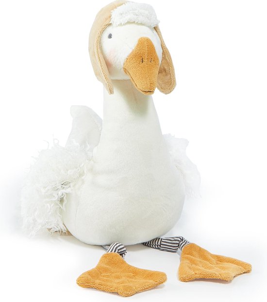 Bunnies By The Bay Avery de Piloot Knuffel - Knuffeldier - Geborduurde details - Sneeuwgans - Polyester - 30 cm - Wit van Bunnies By The Bay