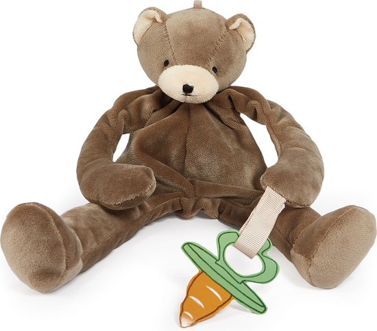 Bunnies By The Bay Knuffeldoekje met speenhouder Cubby de Beer - Speendoekje - Extreem zacht - Klittenband sluiting voor speen - Machine-wasbaar - 25 cm - Beer - Bruin