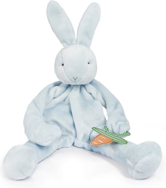 Bunnies By The Bay Knuffeldoekje met speenhouder - Speendoekje - Extreem zacht - Klittenband sluiting voor speen - Machine-wasbaar - 25 cm - Konijn - Blauw van Bunnies By The Bay