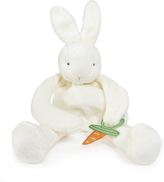 Bunnies By The Bay Knuffeldoekje met speenhouder - Speendoekje - Extreem zacht - Klittenband sluiting voor speen - Machine-wasbaar - 25 cm - Konijn - Wit van Bunnies By The Bay