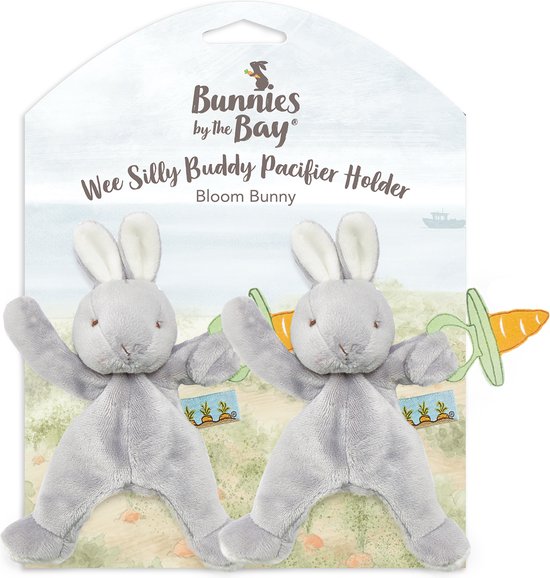 Bunnies By The Bay Wee Silly Buddy Knuffeldoekje met speenhouder - Speendoekje - Klittenband sluiting voor speen - Konijn - Grijs - 2 Stuks van Bunnies By The Bay