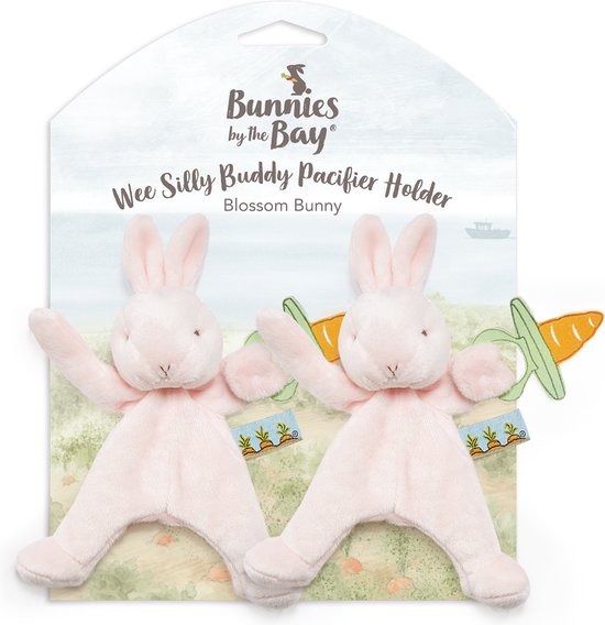 Bunnies By The Bay Wee Silly Buddy Knuffeldoekje met speenhouder - Speendoekje - Klittenband sluiting voor speen - Konijn - Roze - 2 Stuks van Bunnies By The Bay