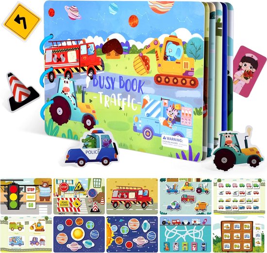 Busy Board Book Auto Thema- Montessori Doeboek 3 jaar 4 jaar - Activiteitenboek Jongens en Meisjes 5 jaar- Stickerboek 2 3 4 jaar - Educatief Speelgoed Jongen - Kleuterspeelgoed voor onderweg- Montessori Speelgoed op reis van Merkloos