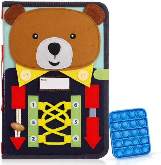 Busy Board Book voor Kinderen 1–4 Jaar – Montessori Educatief Speelboek met 16 Activiteiten – Sensorisch & Motoriek Speelgoed – Beer Design – Lucca &Zo van Lucca &Zo