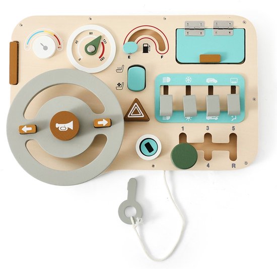 Busy Board Kinderstuurwiel Montessori Speelgoed Houten Speelgoed Baby Motorische Vaardigheden Activiteitenbord Cadeau voor Jongens en Meisjes van Merkloos