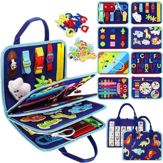 Busy Board Montessori Speelgoed - Babyspeelgoed - Busy Book - Sensorisch Speelgoed - Educatief Speelgoed - Fijne Motoriek - Reisspeelgoed - Cadeaus voor Peuters - Dinosaurus