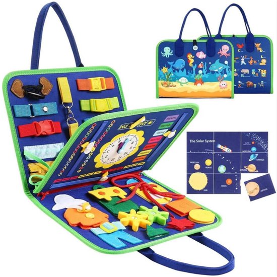 Busy Board - Montessori Speelgoed - Peuter Speelgoed - Activiteitenboek - Sensorisch Speelgoed - Reisspeelgoed - Educatief Speelgoed - Voor in de Auto - Cadeaus voor jongens en meisjes van 1 tot 4 jaar - Donkerblauw