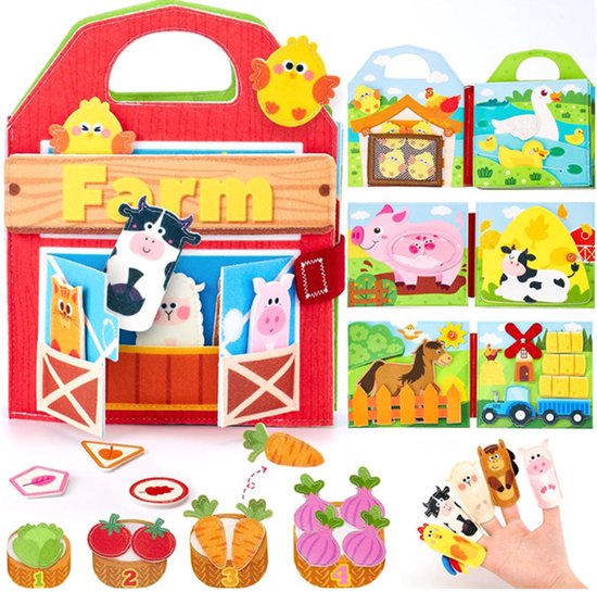 Busy Board voor peuters 1-3 jaar – 3D vilten boerderi Busy Book vanaf 1 jaar – Montessori-speelgoed – Educatief speelgoed voor fijne motoriek – Reisboekje – Cadeautje voor in het paasmandje van Merkloos