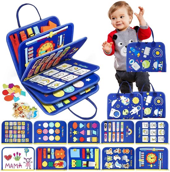 Busy Board Voor Peuters, 20-In-1 Montessori-Sensorisch Speelgoed, Reisspeelgoed Voor Het Leren Van Fijne Motoriek, Educatief Speelgoed Voor Kleuters, Cadeau, Voor Jongens En Meisjes, 1 Stuk Blauw