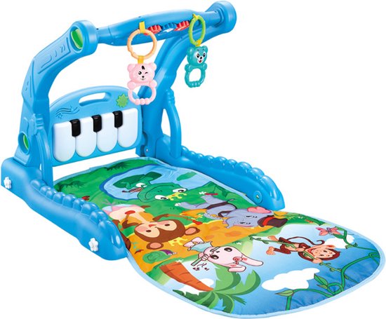 Buxibo 2in1 Babygym/Baby Walker - Piano Speelmat voor Baby's - Muziek Speelkleed met Ratelaar en Spiegel - Blauw van Buxibo