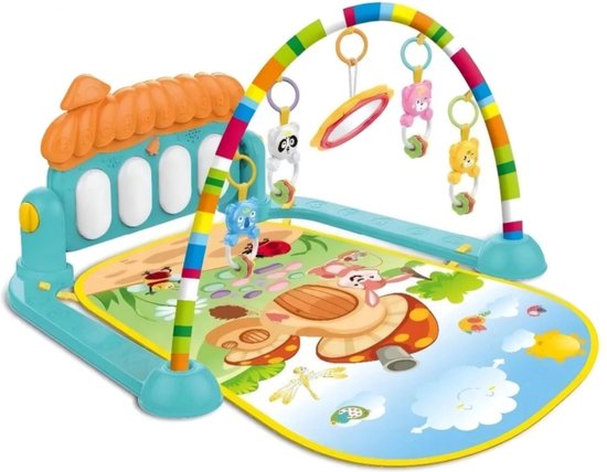Buxibo 3-in-1 Baby/Peuter Gym - Piano Speelmat voor Baby's - Muziek Speelkleed met Ratelaar en Spiegel - Groen van Merkloos