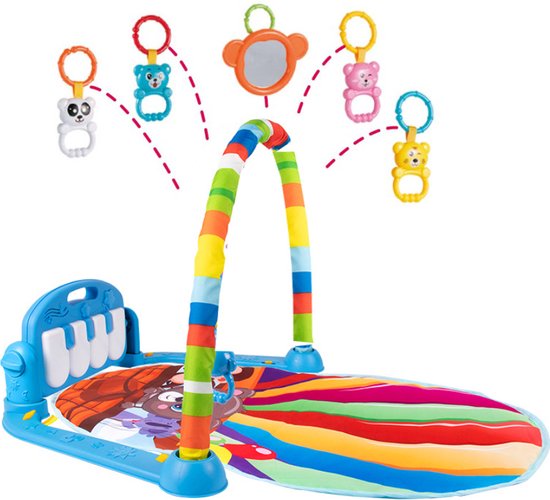 Buxibo 3-in-1 Baby/Peuter Gym - Piano Speelmat voor Baby's - Muziek Speelkleed met Ratelaar en Spiegel - Luchtballoon Blauw van Buxibo