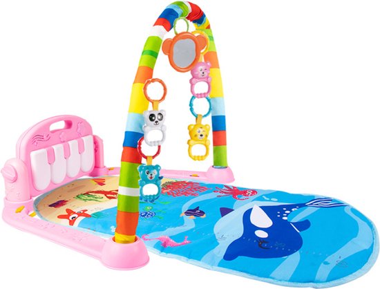 Buxibo 3-in-1 Baby/Peuter Gym - Piano Speelmat voor Baby's - Muziek Speelkleed met Ratelaar en Spiegel - Oceaan Roze van Buxibo