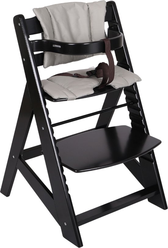 Buxibo Houten Meegroeistoel Kind - Inclusief Eetblad - Verstelbare Kinderstoel voor Comfort en Design - Inclusief kussen - 48×58×80cm - Zwart van Buxibo