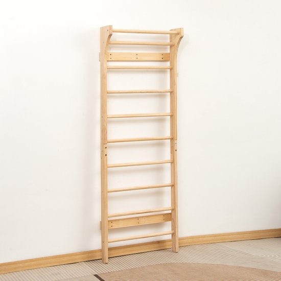 Buxibo Klimwand van Hout - Wandklimrek voor Binnen - Gym Speeltoestel voor Kinderen - 190x68x8 cm - Naturel van Buxibo
