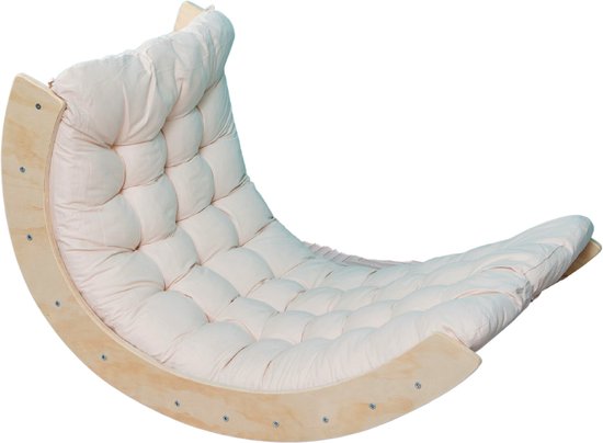 Buxibo Mini Klimboog – Houten Klimboog met Kussen – Montessori Speelgym – 76x47x37 cm – Wit van Buxibo