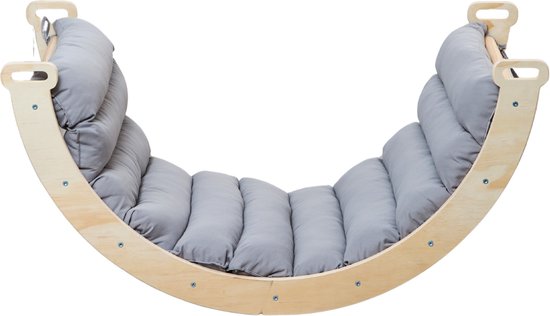 Buxibo Mini Klimboog – Houten Klimboog met Kussen – Montessori Speelgym – 78x47x37 cm – Grijs van Buxibo