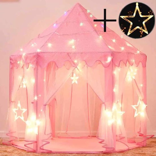 Buxibo Speeltent voor Kinderen - Met Bodem - Vanaf 3 Jaar - Meisjes - 70x70x140cm - Inclusief Sterretjes Verlichting - Voor binnen en Buiten - Ruimte voor 3 kinderen van Buxibo