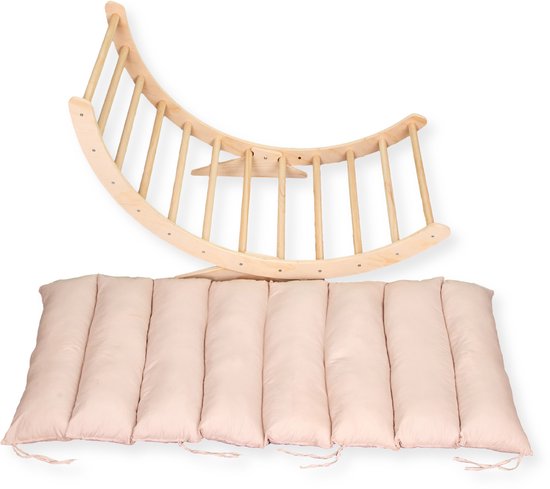 Buxibo XXL Montessori Klimboog met Kussen en Stevige Poten - Houten Klimrek - 124x65x42 cm - Naturel van Buxibo