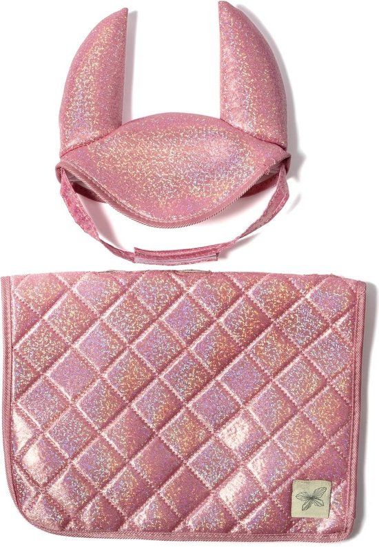 ByAstrup Stokpaard Zadeldekje en Muts Glitter Roze van ByAstrup.