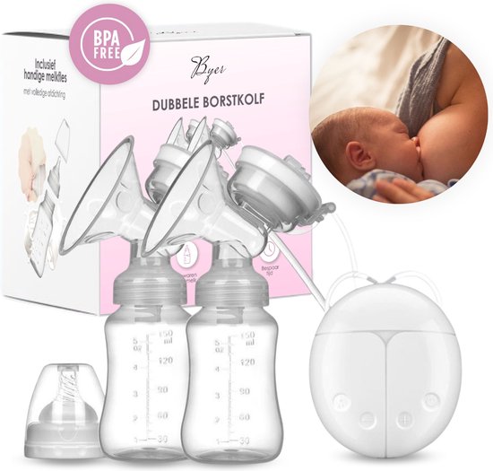 BYER Elektrische Dubbele Borstkolf Kolfapparaat - Luxe Comfort Kolfset - 2X Babyfles/Kolf - 100% BPA-Vrije Borstpomp - 150 ml van BYER