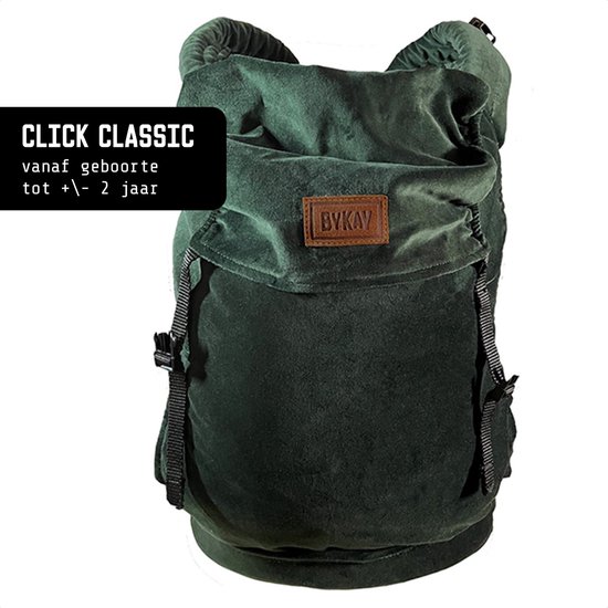 ByKay Draagzak Click Carrier Classic - Ergonomische Draagzak Baby van broekmaat 62/68 tot +/- 2 jaar - Comfortabel & Snel met Click & Go - voor Buik, Heup en Rug - Fluweel - Bottle Green van BYKAY