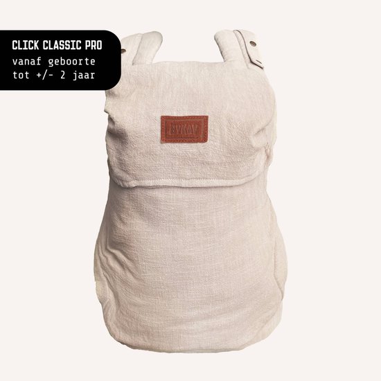 ByKay Draagzak Click Carrier Classic Pro - Ergonomische Draagzak Baby vanaf Geboorte tot 2 Jaar / Tot 18 KG - Comfortabel & Snel met Click & Go - voor Buik, Heup en Rug - Linnen Oat van Merkloos