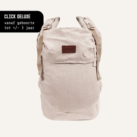 ByKay Draagzak Click Carrier Deluxe PRO - Luxe Draagzak Draagzak Baby vanaf broekmaat 62/68 tot +/- 3jaar - Maximale Ondersteuning, Comfort & Ergonomie - Click & Go - voor Buik, Heup en Rug - Linnen Oat van Merkloos