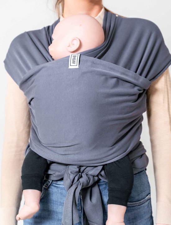 ByKay Stretchy Classic - rekbare draagdoek baby - ergonomisch - biologisch katoen - tot 10kg - one size - grijs - Anthracite