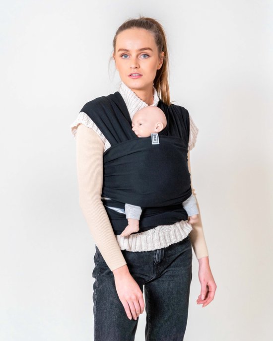ByKay Stretchy Wrap Classic Ergonomische Draagdoek - Rekbare Draagdoek voor Newborn tm 18kg - 100% Organisch Katoen - Buik- en Heupdragend - Zwart - Maat one size van Merkloos